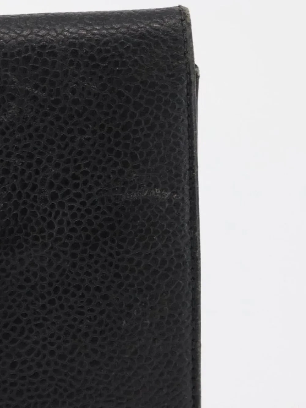CHANEL Glasses Case Grained Calf Skin Black Gold CC Auth am11661